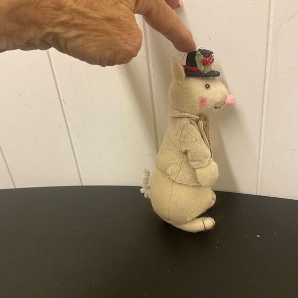 RAZ Imports MICE Felt Christmas Mouse Decor figurine 7" Tall Tan Outfit - Picture 5 of 8